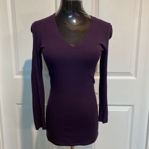 INC Purple Ribbed Long Sleeve V-Neck T-Shirt Size XS